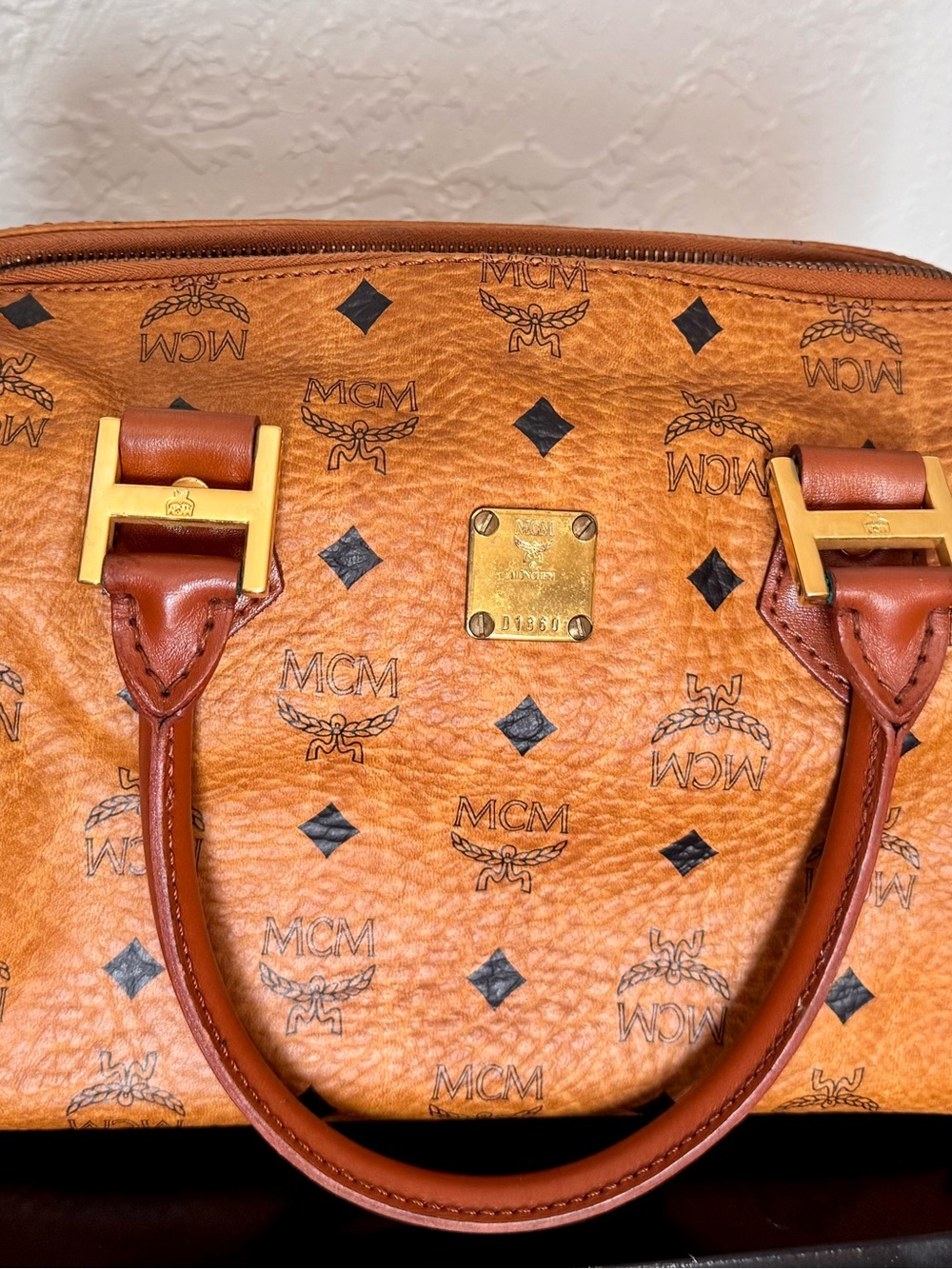 MCM Boston Visetos Monogram bag with Gold Hardware (MSRP $1080)